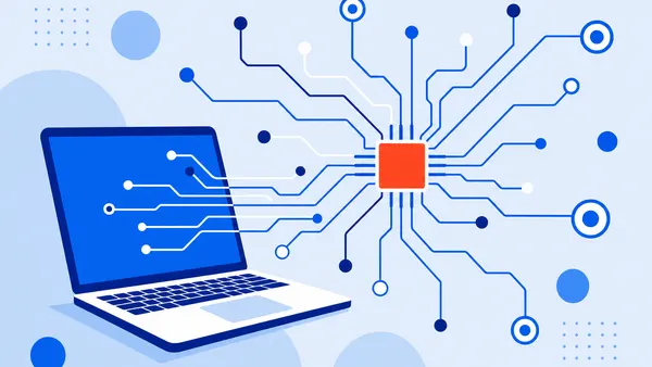 Laptop with circuit traces connecting a network of nodes